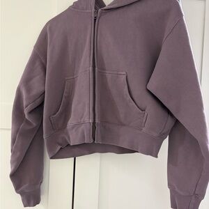 TNA cozy Af fleece hoodie zip up cropped